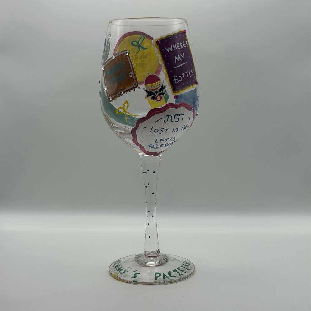 Lolita New Mommy Wine Glass Hand Painted Funny Novelty Gift Baby Shower Newborn